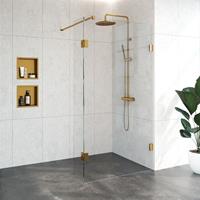 Saniclass Create Inloopdouche 110x200cm profielloos met antikalk en 8mm veiligheidsglas Goud geborsteld 4JC3-110/30u