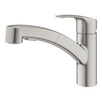 Grohe Eurosmart 1-gats keukenkraan m. lage uitloop m. uittrekbare handdouche RVS-look 30305DC1