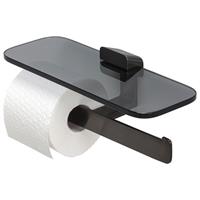 Geesa Shift Toiletrolhouder dubbel Zwart metaal geborsteld met planchet van rookglas 919948-09-66