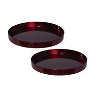 Bellatio 2x stuks ronde kunststof dienbladen/kaarsenplateaus rood D27 cm -