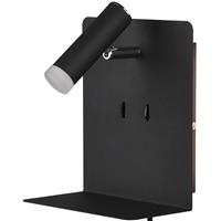 BES LED Led Wandlamp - Trion Elonant - 6w - Warm Wit 3000k - Usb Oplaadfunctie at Zwart - Aluminium