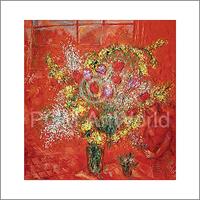 PGM Marc Chagall - Fleurs sur fond rouge Kunstdruk 70x70cm