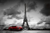 Retro Car in Paris Vlies Fotobehang 375x250cm 5-banen