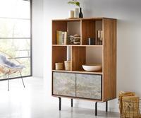 DELIFE Highboard Juwelo 88x135 cm Akazie Natur mit Steinfurnier