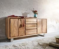 DELIFE Sideboard Live-Edge 147 cm Akazie Natur 3 Schübe 2 Türen