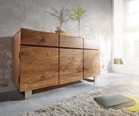 DELIFE Sideboard Live-Edge 147 cm Akazie Natur 3 Türen 3 Schübe