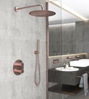 Saniclear Copper inbouw regendouche rond met 30cm hoofddouche en muurarm geborsteld koper