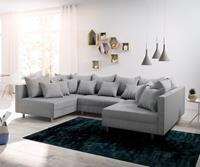 DELIFE Wohnlandschaft Clovis Grau Flachgewebe Modulsofa