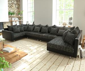 DELIFE Wohnlandschaft Clovis XL Schwarz mit Armlehne modular