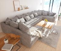 DELIFE Wohnlandschaft Clovis XL Hellgrau Strukturstoff Modulsofa Armlehne