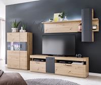 DELIFE Highboard Farum 90 x 130 cm Eiche Optik Glasvitrine 3 Türen
