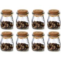 8x Glazen Mini Bewaarpotjes / Voorraadpotjes / Kruidenpotjes Met Kurk - 5 X 7,5 Cm
