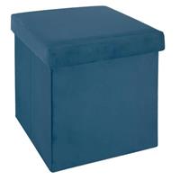 Atmosphera Poef/hocker/voetenbankje - opbergbox - blauw - PO/MDF - 38 x 38 x 38 cm - Poefs