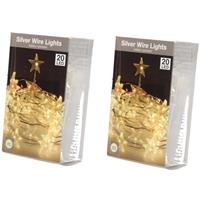 2x Ster Verlichting Zilverdraad Op Batterij Warm Wit 20 Lampjes - Kerstverlichting Sterren Lichtsnoer