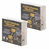 2x Draadverlichting Zilver Met Warm Witte Led Lampjes 2 Meter Op Batterijen Met Timer - Kerstverlichting Lichtsnoeren