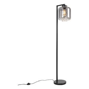 Qazqa Design Vloerlamp Zwart Met Smoke Glas - Qara Down