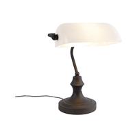 QAZQA Klassische Notarlampe schwarz mit Opalglas - Banker