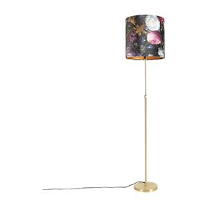 QAZQA Stehleuchte Gold / Messing mit Veloursschirm Blumen 40/40 cm - Parte