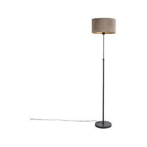 QAZQA Stehlampe schwarz mit Samtschirm taupe mit Gold 35 cm - Parte