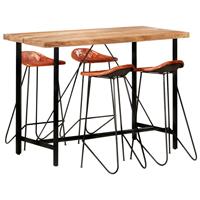 vidaXL 5-delige Barset massief hout en echt leer