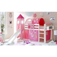 TICAA Glijbaanbed Kasper grenen wit met Toren Horse Pink