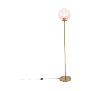 QAZQA Art deco vloerlamp messing met roze glas - Pallon