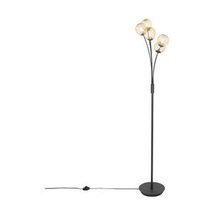 QAZQA Moderne Stehlampe schwarz mit goldenen 5 Lichtern - Athens Wire