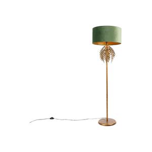 QAZQA Vintage goldene Stehlampe mit grünem Samtschirm - Botanica