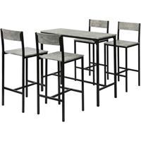 SOBUY OGT14-HG Bartisch Set 5-teilig Sitzgruppe Esstisch Bistrotisch mit 4 Hockern grau