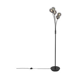 QAZQA Moderne Stehlampe schwarz 5-Licht mit Rauchglas - Athen