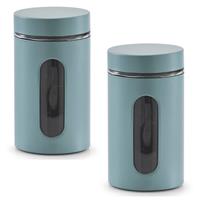 2x Eucalyptus Groene Voorraadblikken/potten Met Venster 900 Ml - Voorraadblikken