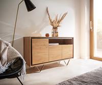 DELIFE Sideboard Stonegrace 145 cm Akazie Natur 3 Türen 1 Fach Steinfurnier V-Fuß