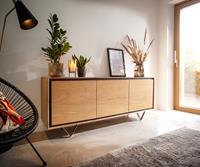 DELIFE Sideboard Stonegrace 175 cm Akazie Natur 3 Türen 3 Fächer Steinfurnier V-Fuß