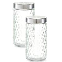 2x Glazen Voorraadpotten/bewaarpotten 1500 Ml Geruit 11 X 22 Cm - Voorraadpot