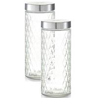 2x Glazen Voorraadpotten/bewaarpotten 2000 Ml Geruit 11 X 27 Cm - Voorraadpot