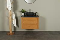 BadkamerExclusief Zwevend teak badmeubel 80 cm basalt bovenblad Batur