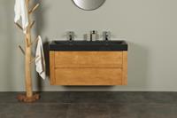 BadkamerExclusief Teak wastafelmeubel 120 cm Ambang basalt 2k