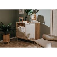 FINORI Kommode Beistellkommode Sideboard BALI Sonoma Eiche / Geflecht Rafia Dekor-'SW15819'