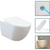 ALONI Spülrandloses Wand Hänge WC Spülrandlos Toilette Bidet Taharet Rimless Taharet WC + Deckel