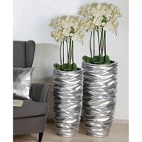GILDE Pflanzkübel Waves, silber, (1 St.), dekorativer Blumentopf, groß, aus Fiberglas, wasserdicht, in 2 Größen erhältlich, Wohnzimmer