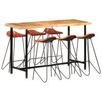 vidaXL 7-delige Barset massief hout en echt leer
