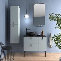 Muebles Unique badmeubel 90cm rechts fog blauw met zwarte grepen