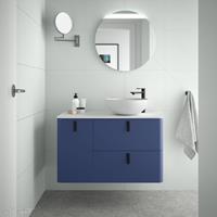 Muebles Unique badmeubel 90cm links azul blauw met waskom en zwarte grepen