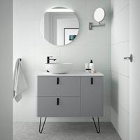 Muebles Unique badmeubel 90cm rechts humo grijs met waskom en zwarte grepen