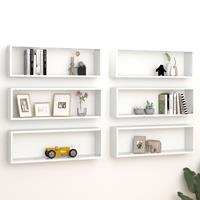 vidaXL Wandschappen kubus 6 st 80x15x26,5 cm spaanplaat hoogglans wit