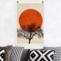 Klebefieber Poster Tiere Vogelschwarm vor roter Sonne II