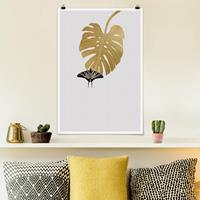 Klebefieber Poster Goldene Monstera mit Schmetterling