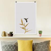 Klebefieber Poster Kolibri und tropische goldene Blüte II