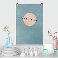 Klebefieber Poster Tiere Vögel vor rosa Sonne I
