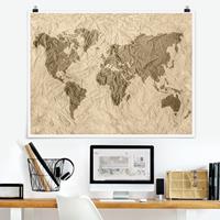 Klebefieber Poster Papier Weltkarte Beige Braun